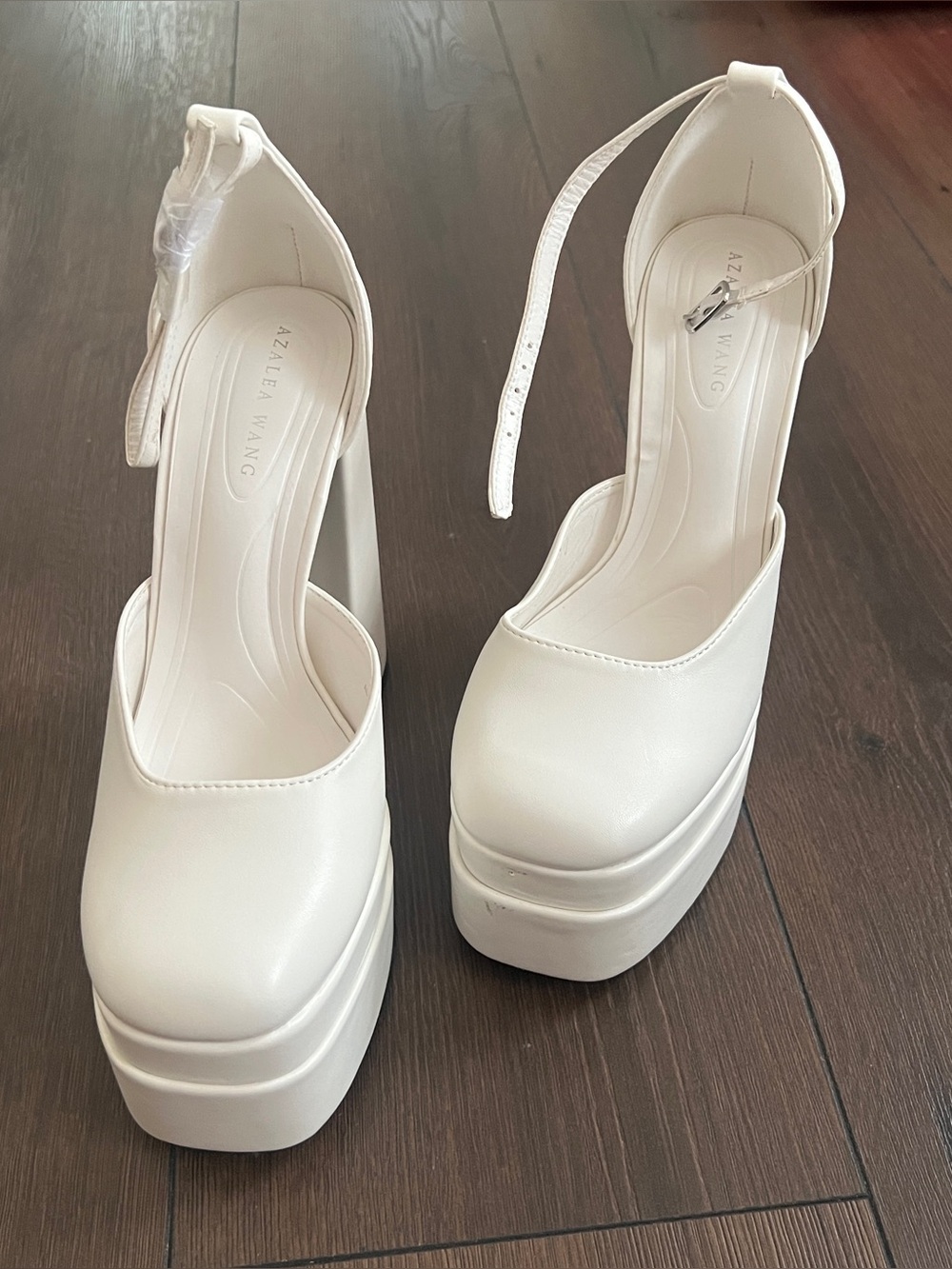 AKIRA White Platform Ankle-Strap Pumps